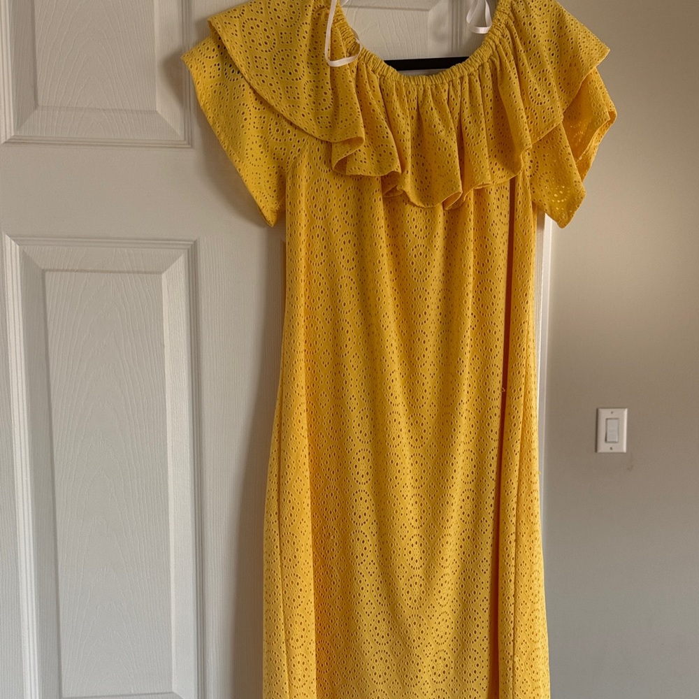 London Times Mustard Eyelet Midi Dress